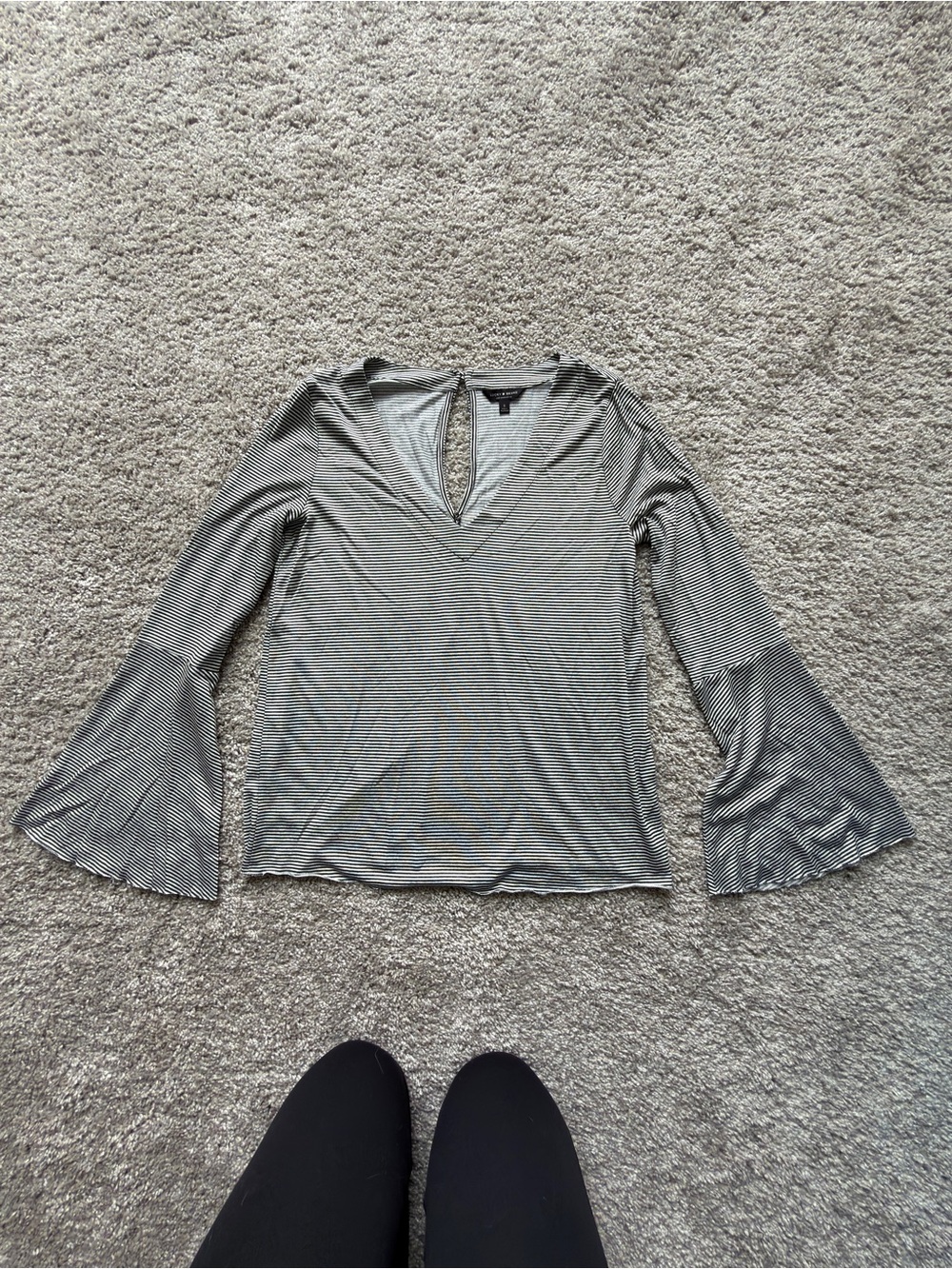 Lucky Brand Black and White Bell Sleeve Blouse